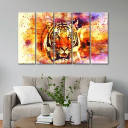 999Store Red & Yellow 5 Pieces Tiger Face Art Modern Art Panels Wall Painting-image-28