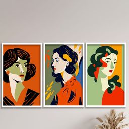 SAF 3-Pcs Orange & Green Modern Boho Painting Framed Wall Art-5