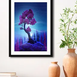 999Store Blue & Purple Tree Framed Printed Paper Painting-image-40