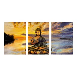 999Store Brown & Yellow 3 Pieces Buddha Religious Canvas Painting Wall Arts-picture-28