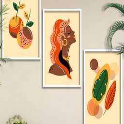 SAF Brown & Beige 3 Pieces Modern Boho Painting Wall Art-9
