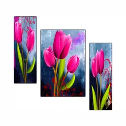 PnF Green & Pink 3 Piece Wooden Floral and Botanical Wall Painting-image-97