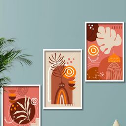 SAF 3-Pcs Off White & Pink Modern Boho Painting Framed Wall Art-26