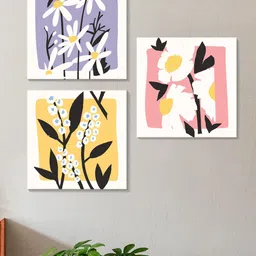 Art Street Purple & Yellow 3 Pieces Abstract Floral Cotton Canvas Wall Art-13