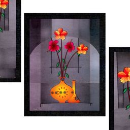 PnF Charcoal & Red Wooden Floral and Botanical Wall Painting-image-11