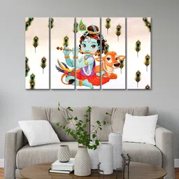 999Store Blue & Cream 4 Pieces Lord Little Krishna Art Modern Art Panels Wall Painting-15