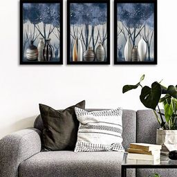 WENS Set Of 3 Multicoloured Modern Art Of Vases Wall Art Paintings-10