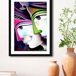 999Store Green & Black Radha Krishna Face Modern Painting Framed Wall Art-image-79