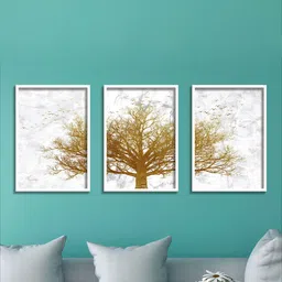 SAF Set Of 3 White & Brown Printed Framed Wall Art-5