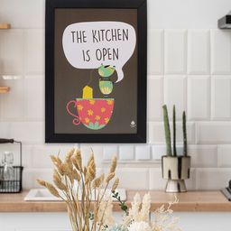 Happening Hippo Brown & Off White The Kitchen Is Open Painting Framed Wall Art-40