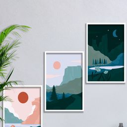 SAF Teal & Pink 3 Pieces Modern Boho Art Painting Framed Wall Art-41