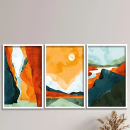 SAF Orange-Color & Green 3 Pieces Printed Framed Wall Art-image-60