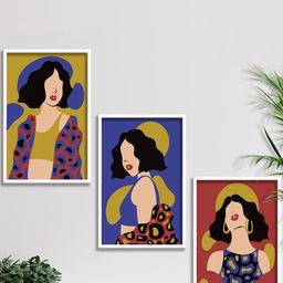 SAF 3-Pcs Blue & Green Modern Boho Painting Framed Wall Art-3