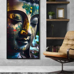 999Store Blue & Green Buddha Half Face Art Painted Framed Wall Art-image-35