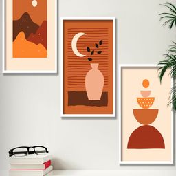 SAF White & Brown 3 Pieces Modern Boho Painting Wall Art-image-94