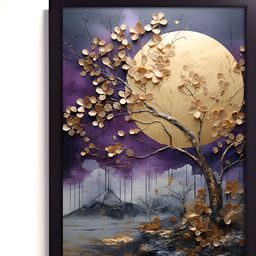 RANDOM Purple & Yellow Synthetic Wood Abstract Wall Art-45