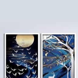 SAF Blue & White 2 Pieces Abstract Nature Art Printed Framed Wall Art-image-89