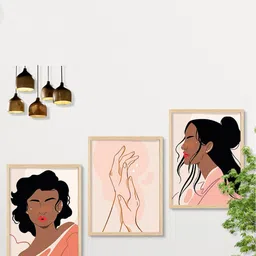 SAF White & Pink 3 Pieces Boho Woman Painting Wall Art-picture-10
