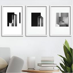 Aura White & Black 3 Piece Wood Abstract Wall Art-image-5