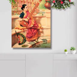 SAF Beige & Brown Traditional Woman Painting Canvas Wall Art-49