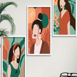 SAF White & Orange 3 Pieces Framed Modern Wall Art-image-96