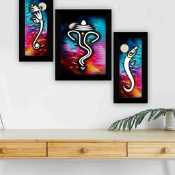 SAF Blue & Pink 3-Pieces Lord Ganesha Printed Framed Wall Art-image-89