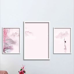 SAF Pink & White 3 Pieces Painted Wall Art-image-11