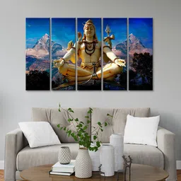 999Store Blue 5 Pieces Lord Shiva With Mountain View Modern Art Wall Painting Art Panels-5