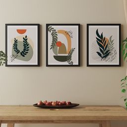 Art Street Beige & White 3-Pieces Botanical Boho Printed Framed Wall Art-49