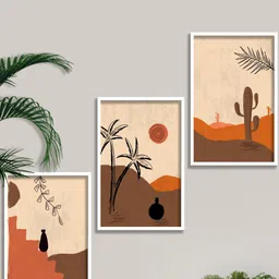 SAF Brown & Beige 3 Pieces Modern Boho Painting Wall Art-24