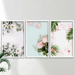 SAF 3-Pcs White & Blue Modern Boho Painting Framed Wall Art-image-88