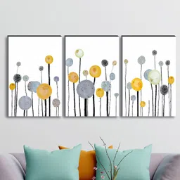 SAF Grey & Yellow 3-Pieces Flower Modern Art Printed UV Coating Wall Art-13