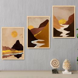 SAF 3-Pcs Beige & Brown Modern Painting Framed Wall Art-21