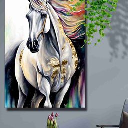 SAF White & Grey Horse Canvas Painting Wall Art-image-48
