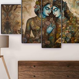 SAF Blue & Brown 5 Pieces Wooden Radha krishna Wall Arts-image-18