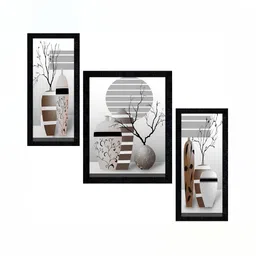 PnF Charcoal & White 3 Pieces Wooden & Paper Floral and Botanical Wall Art-image-52