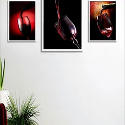 SAF Black & Red 3 Pieces Wine Glass Framed Painting Wall Art-picture-16
