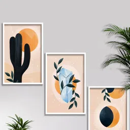 SAF 3-Pcs Peach-Coloured & Orange Modern Boho Painting Framed Wall Art-36