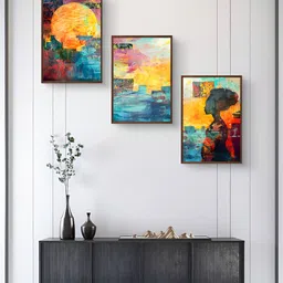 999Store Green & Orange 3Pcs Abstract Wall Paintings-14
