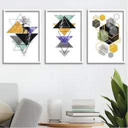 Aura White & Green 3 Pieces Wood Abstract Wall Paintings-image-68