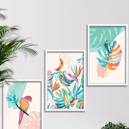 SAF Green & Peach 3 Pieces Modern Wall Art-43
