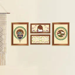 Art Street Brown & Beige 4--Pieces Lord Shrinathji Dancing Printed Framed Wall Art-image-49