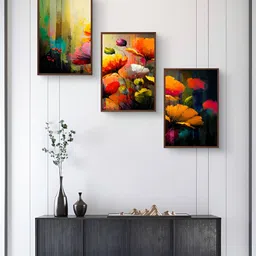 999Store Brown & Orange 3 Pieces Floral And Botanical Wall Arts-image-38
