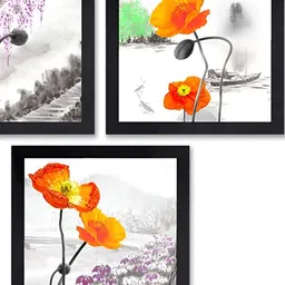 PnF Black & Orange 3 Pieces Paper Floral and Botanical Wall Arts-27