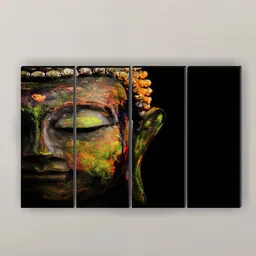 SAF 4-Pcs Black & Green Buddha Printed Framed Wall Painting-image-64