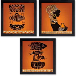 PnF Orange & Black 3 Piece Wooden Abstract Wall Art-image-98
