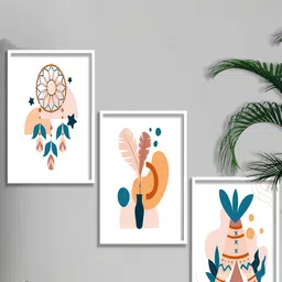 SAF 3 Pieces White & Pink Modern Boho Painting Wall Arts-image-85