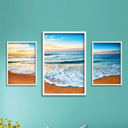 SAF White & Blue 3 Pieces Framed Modern Wall Wall Arts-image-95