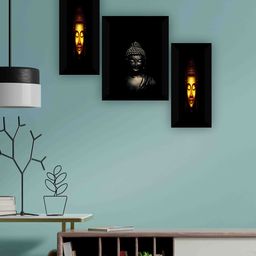 SAF Black & Mustard 3 Pieces Lord Buddha Wall Art-image-86