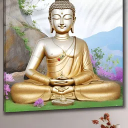 SAF Gold Toned & Silver Toned Wooden Lord Buddha Wall Art-image-45